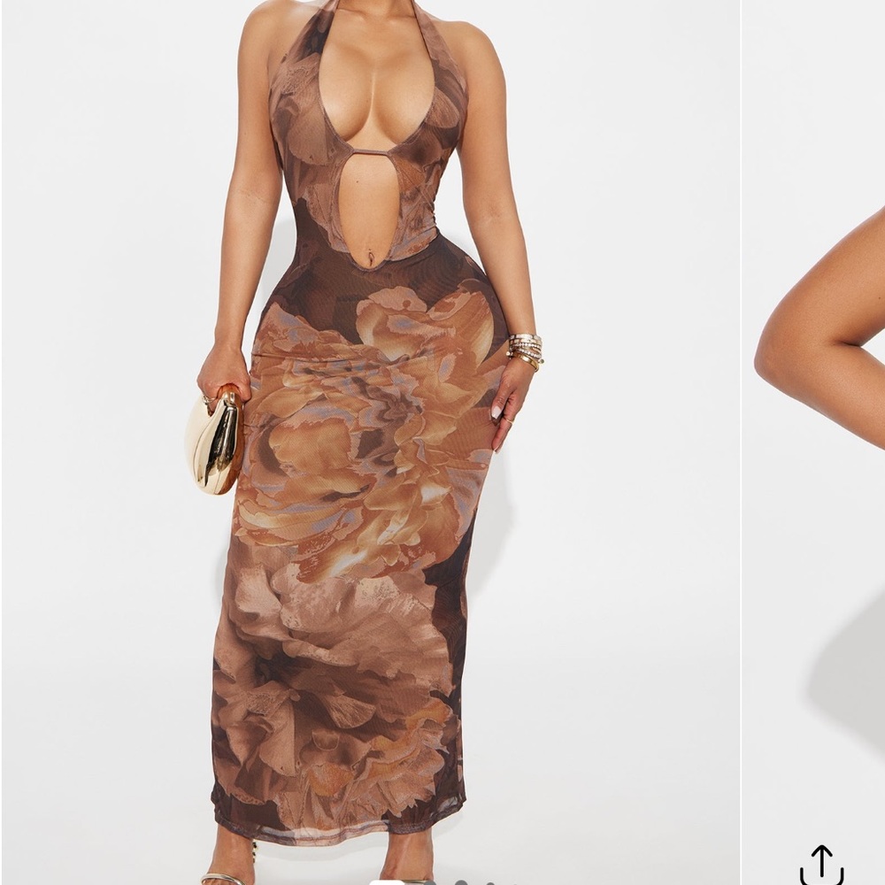 Fashion Nova Brown Floral Maxi Dress